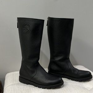 Gucci Black Leather Pebbled Boots